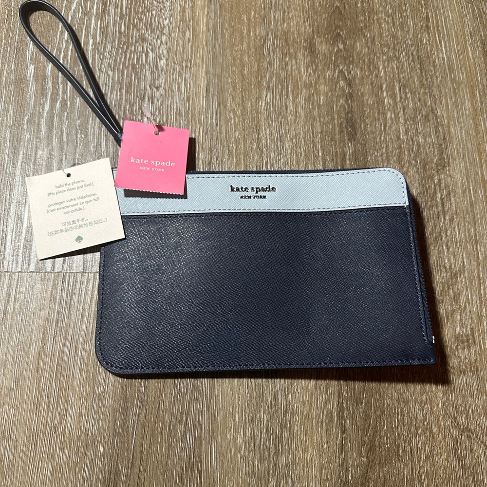 Kate Spade Medium L-Zip Wristlet Wallet Two Block Blue